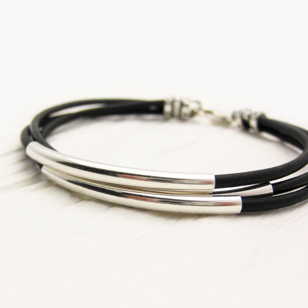 Black Leather \u0026 Sterling Silver Bracelet